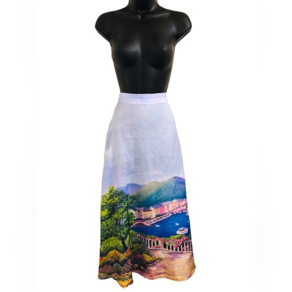 Rachel Zoe European riviera print light blue swing skirt size XS new - Picture 11 of 15